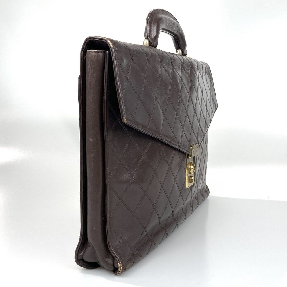 vintage CHANEL Bag Briefcase Handbag Quilted brown Leather Authentic with key - Picture 2 of 11
